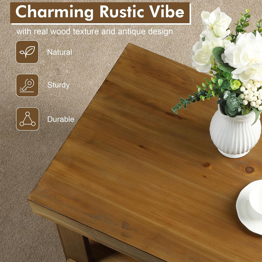 42.5" Farmhouse Solid Wood Coffee Table Rectangle Coffee Table Rustic Center Tables with Storage Shelf for Living Room, Natural