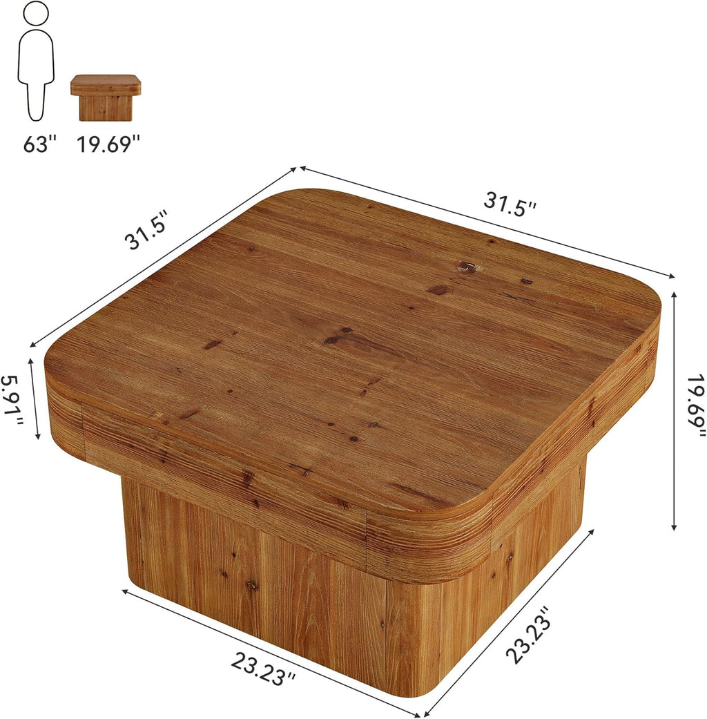 Solid Wood Coffee Table for Living Room, 31.5'' Farmhouse Square Coffee Table for Small Spaces, Rustic Brown