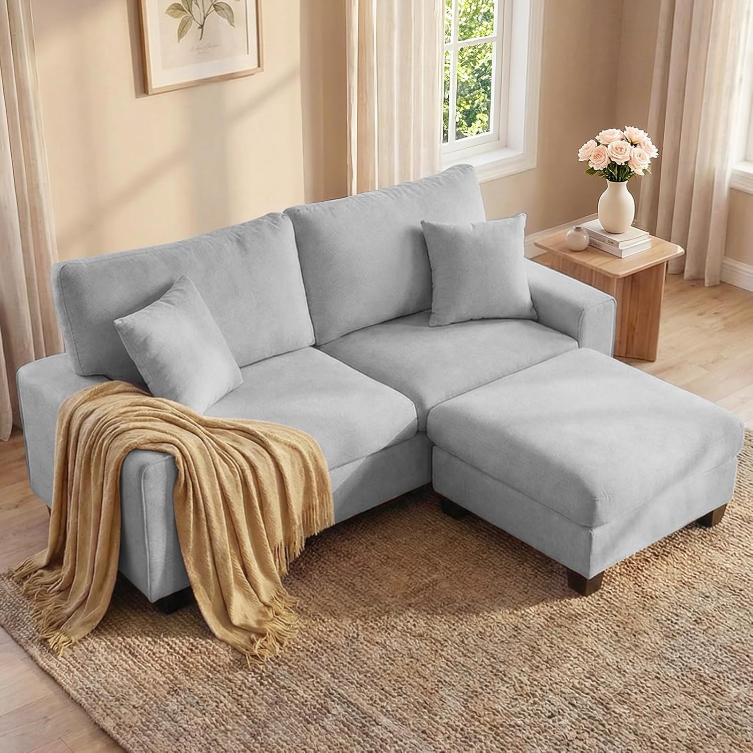 DOPEDIO Modern Loveseat Sofa for Living Room,Chenille Recliner, Removable Cover, Spring Cushions, Solid Wood Frame, Easy Assembly for Small Spaces (71.25inch，Beige)