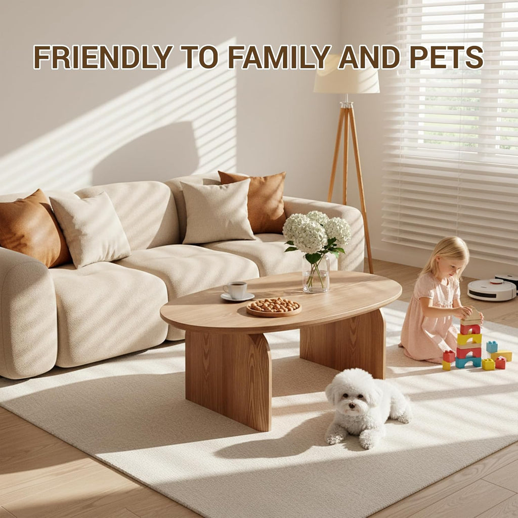 Honyee Modern Oval Coffee Table, Small Coffee Tables for Living Room - Oak Wood Top with Solid Legs, Wooden Center Table Easy Assembly for Living Room &Bedroom,Office, Natural