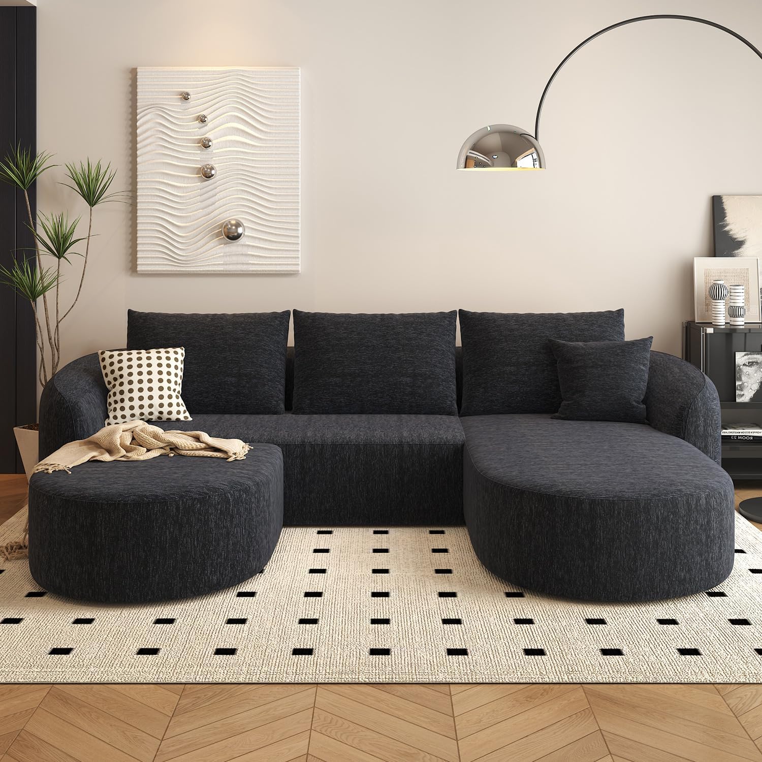 111" Modular Sectional Couches Luxury Modern Curved Back Sofa,Minimalist Comfy L-Shape Boneless Cloud Couch for Living Room Apartment,(Right Facing Chaise,White)