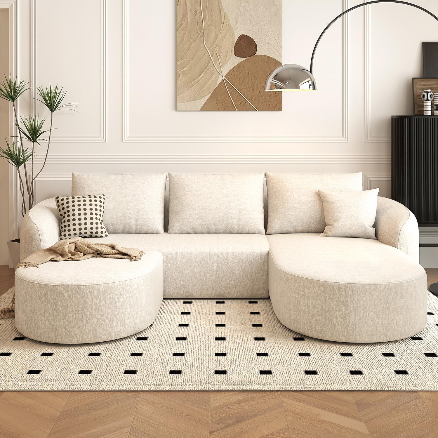 111" Modular Sectional Couches Luxury Modern Curved Back Sofa,Minimalist Comfy L-Shape Boneless Cloud Couch for Living Room Apartment,(Right Facing Chaise,White)