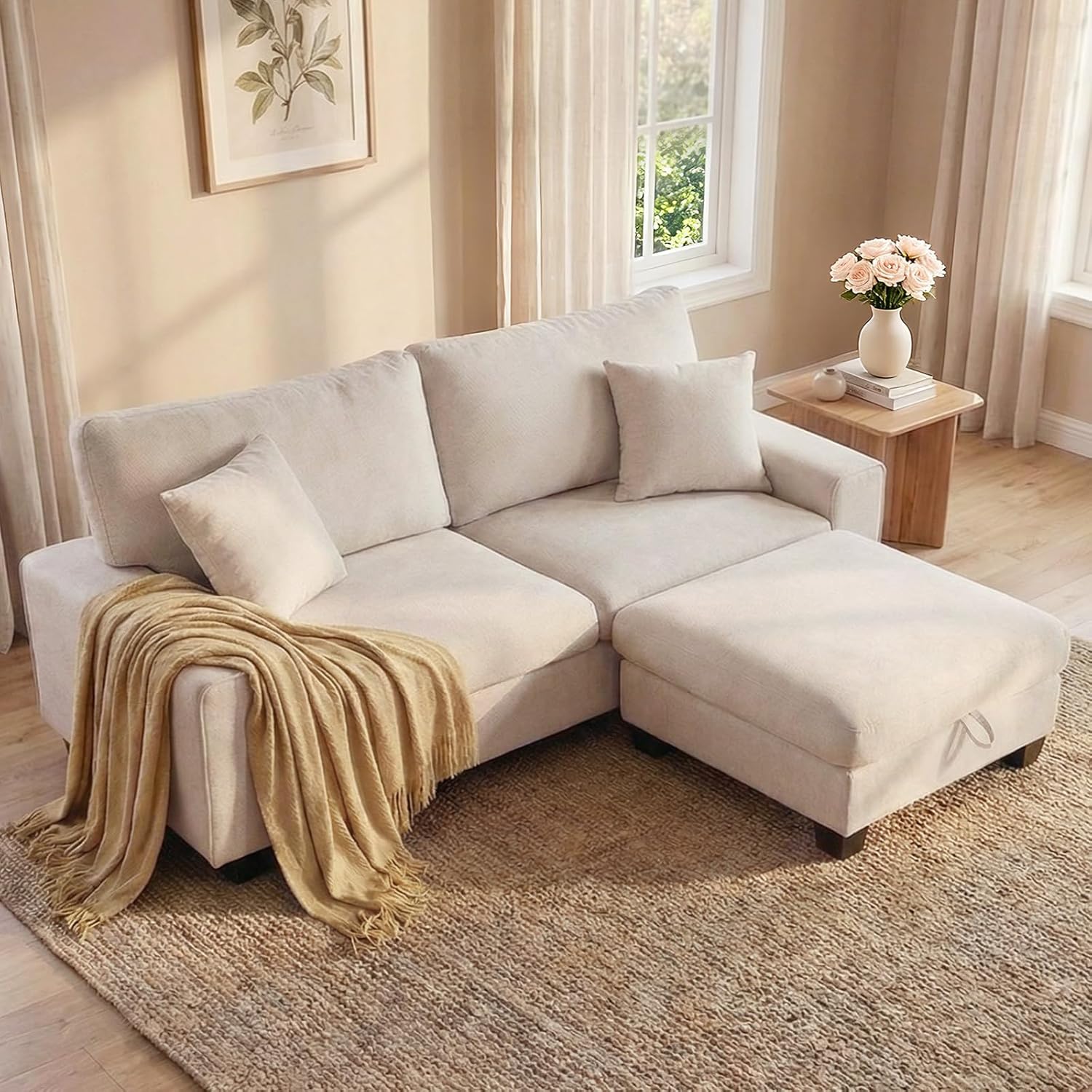 DOPEDIO Modern Loveseat Sofa for Living Room,Chenille Recliner, Removable Cover, Spring Cushions, Solid Wood Frame, Easy Assembly for Small Spaces (71.25inch，Beige)