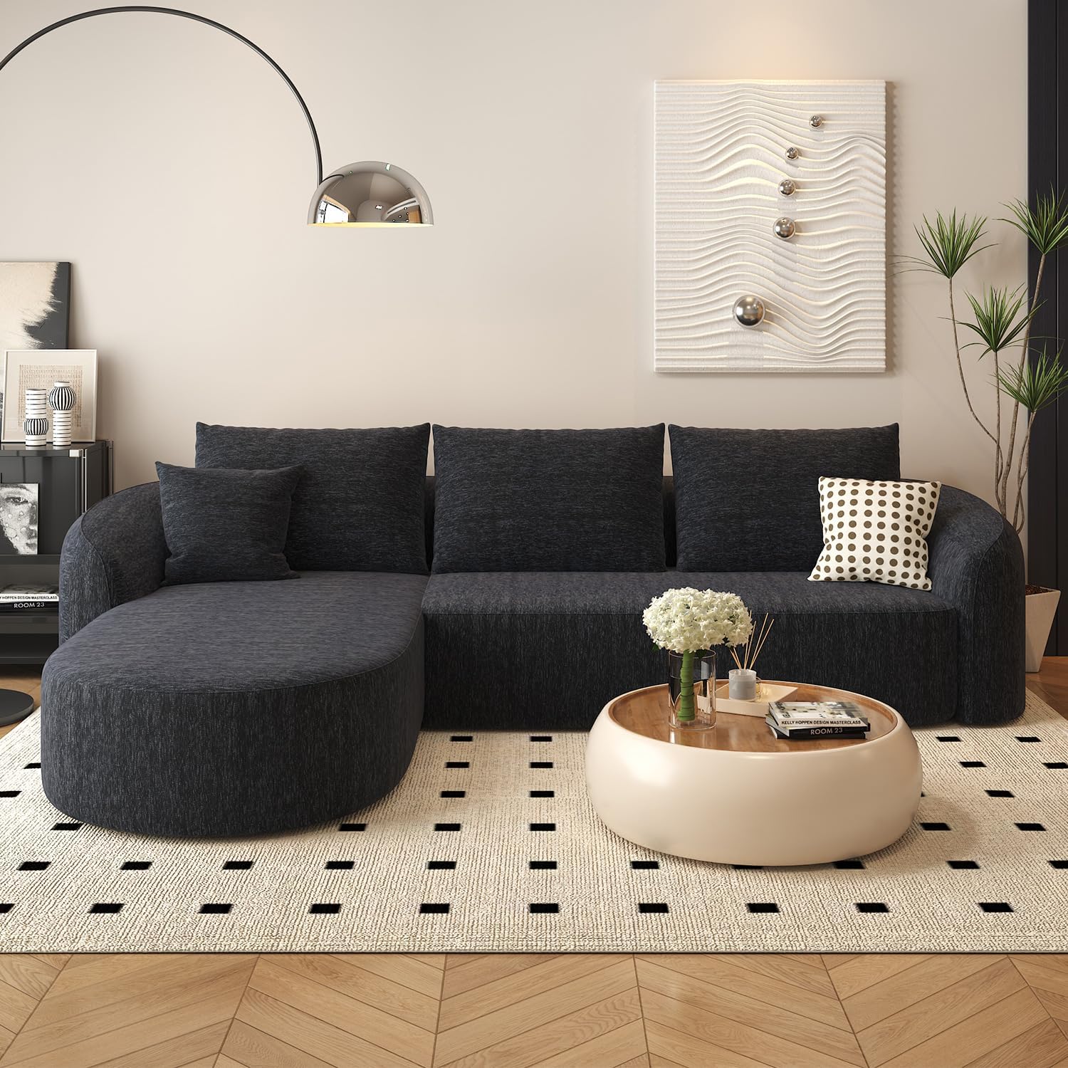 111" Modular Sectional Couches Luxury Modern Curved Back Sofa,Minimalist Comfy L-Shape Boneless Cloud Couch for Living Room Apartment,(Right Facing Chaise,White)