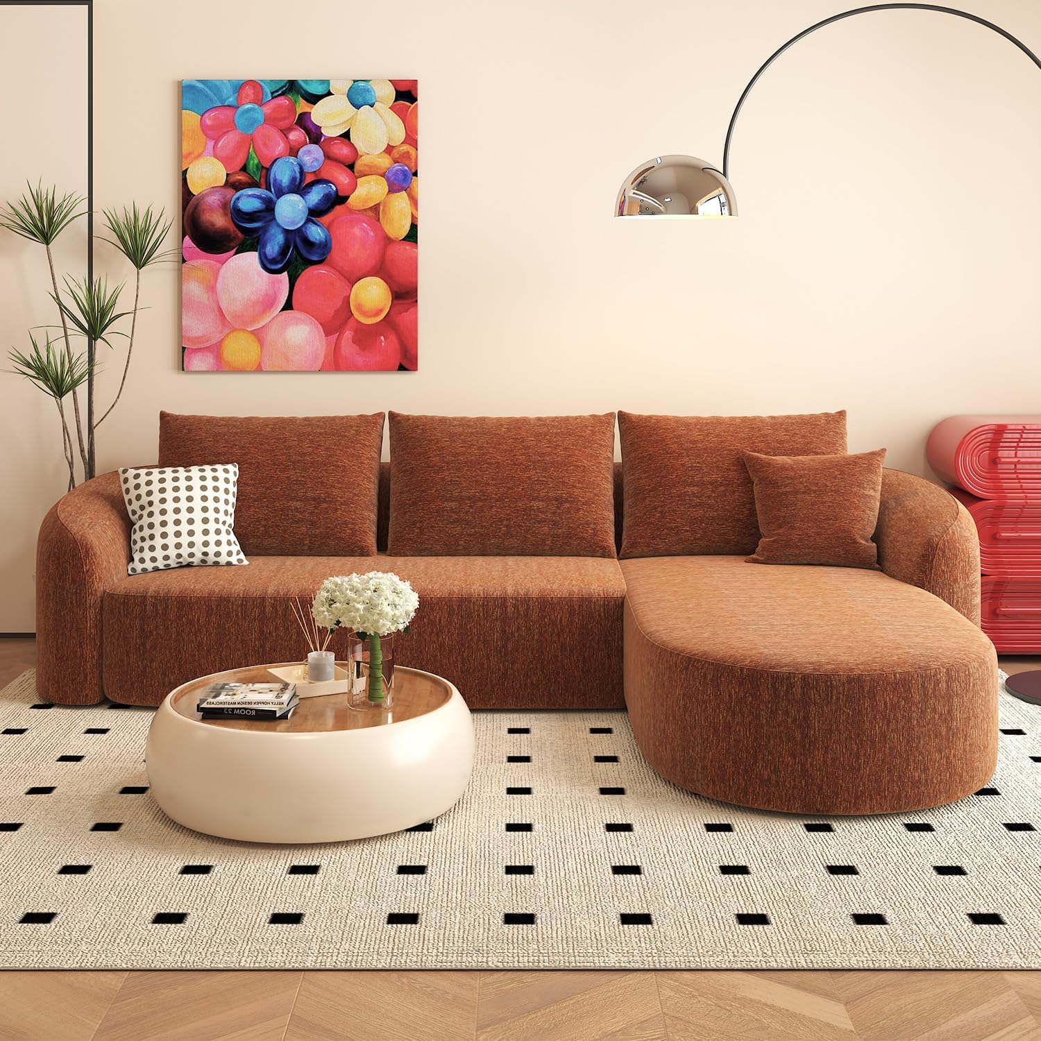 111" Modular Sectional Couches Luxury Modern Curved Back Sofa,Minimalist Comfy L-Shape Boneless Cloud Couch for Living Room Apartment,(Right Facing Chaise,White)