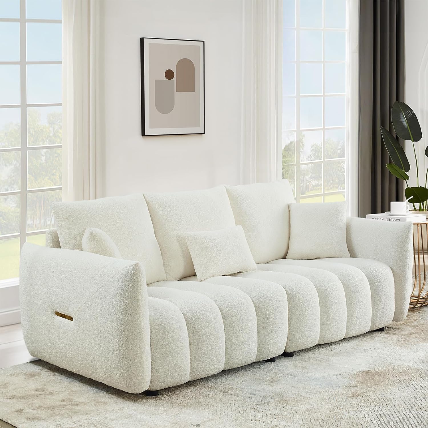 Antetek 78" Modern Sofa Couch, Comfy Deep Seat Teddy Cloud Sofa, Upholstered 3-Seater Boucle Couch, Oversized Loveseat for Living Room, Bedroom, Office, Apartment, Beige
