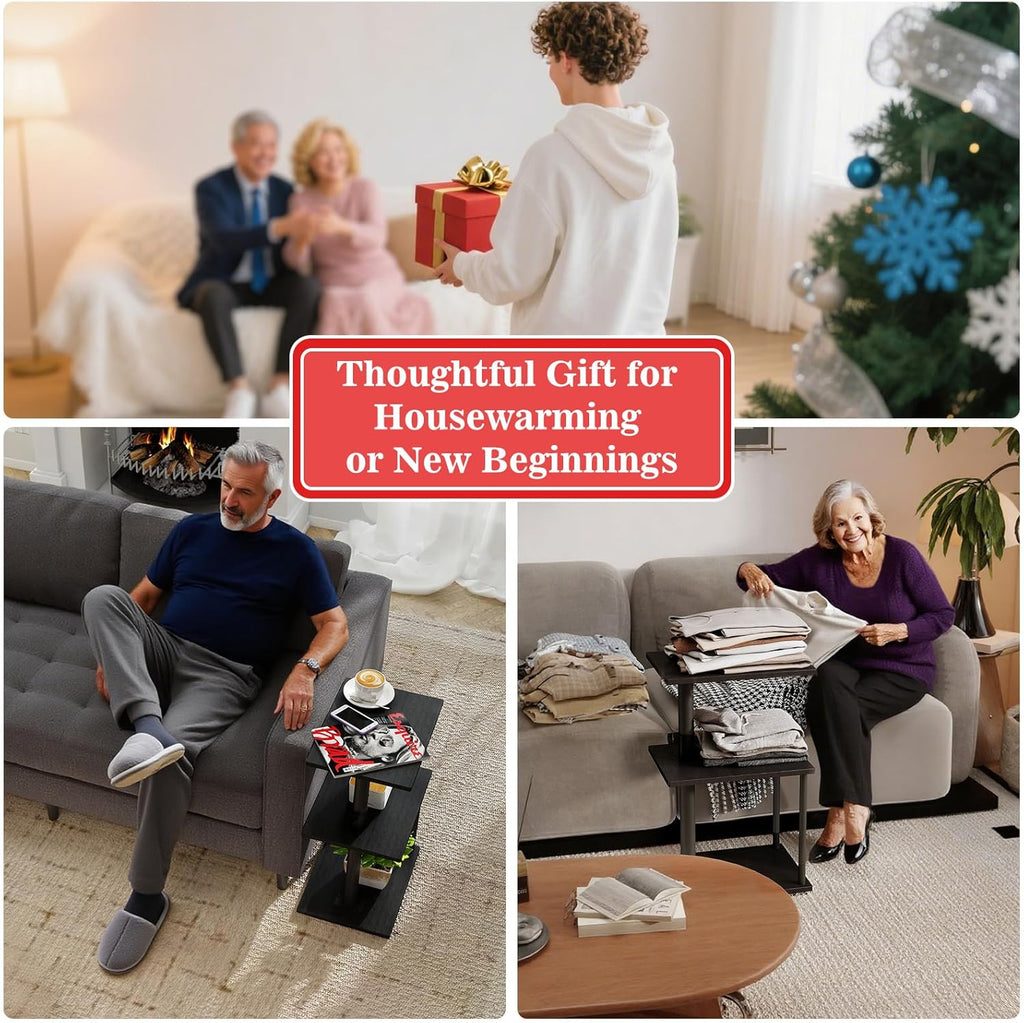 Swivel Side Table for Couch Arm, Adjustable C End Table for Recliner or Bed, Tv Trays with Storage Shelf for Small Spaces Small Nightstand Table for Living Room, Bedroom