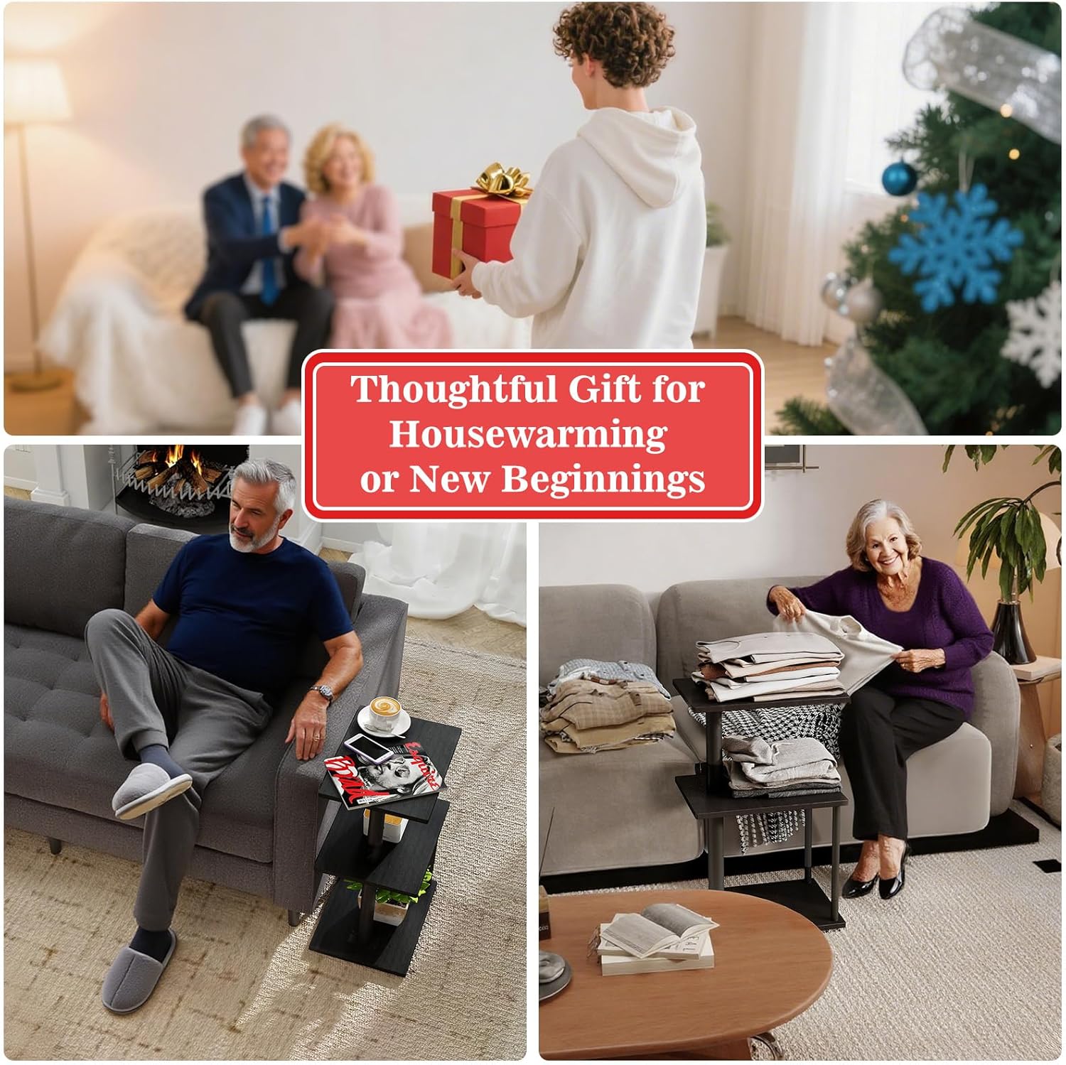 Swivel Side Table for Couch Arm, Adjustable C End Table for Recliner or Bed, Tv Trays with Storage Shelf for Small Spaces Small Nightstand Table for Living Room, Bedroom