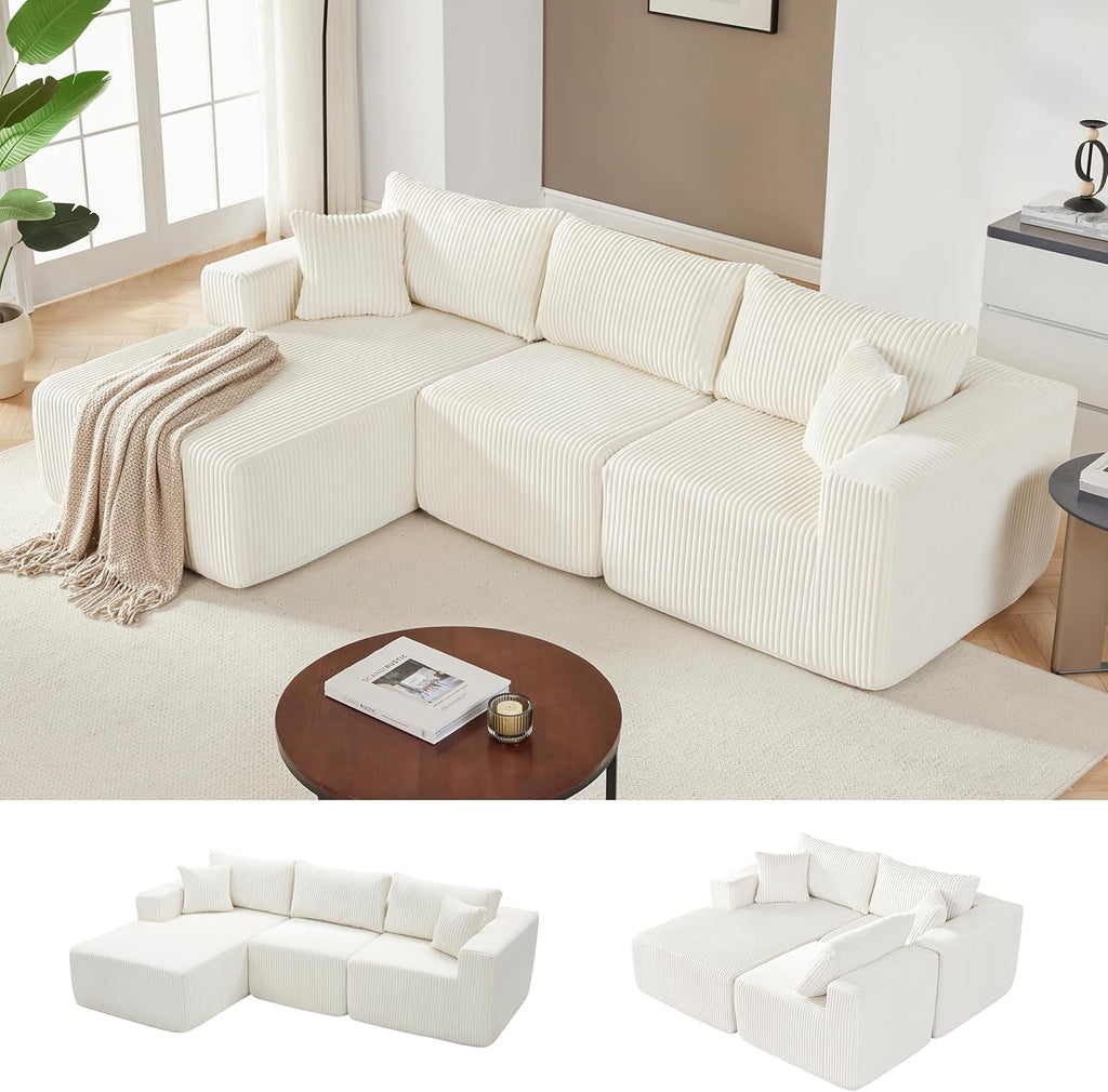 108” Modular Sectional Sofa, Cloud Sectional Couch with Deep Seat, Modern Modular L-Shape Sofa Couch with Chaise,Upholstered Boneless Couches for Living Room Bedroom (Beige, Left Facing Chaise)
