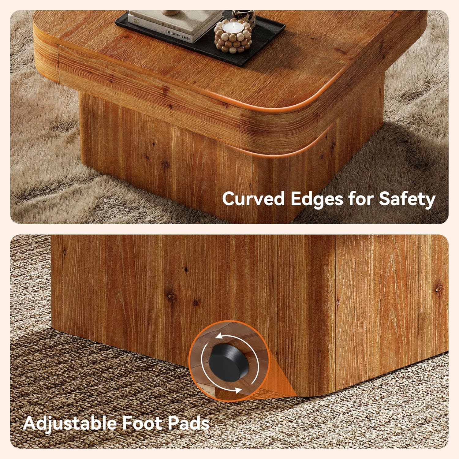 Solid Wood Coffee Table for Living Room, 31.5'' Farmhouse Square Coffee Table for Small Spaces, Rustic Brown