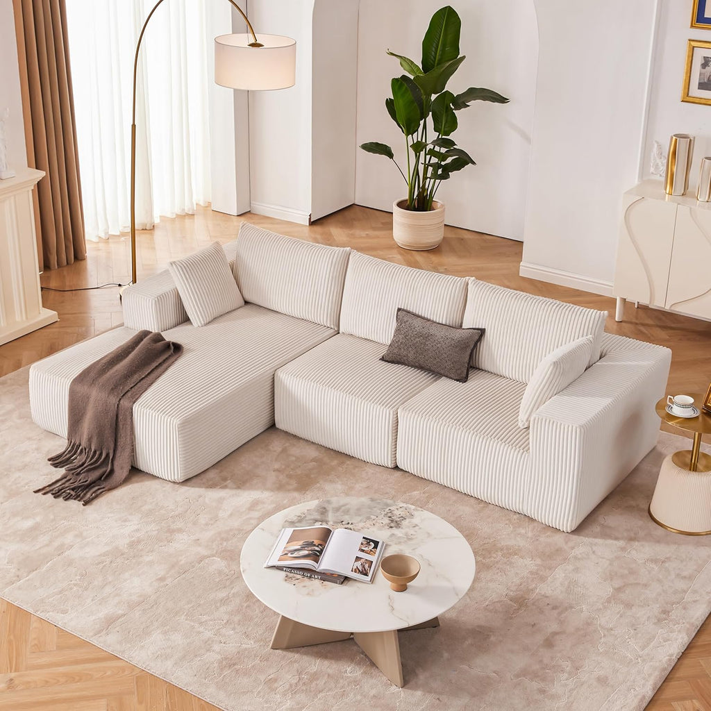 108” Modular Sectional Sofa, Cloud Sectional Couch with Deep Seat, Modern Modular L-Shape Sofa Couch with Chaise,Upholstered Boneless Couches for Living Room Bedroom (Beige, Left Facing Chaise)
