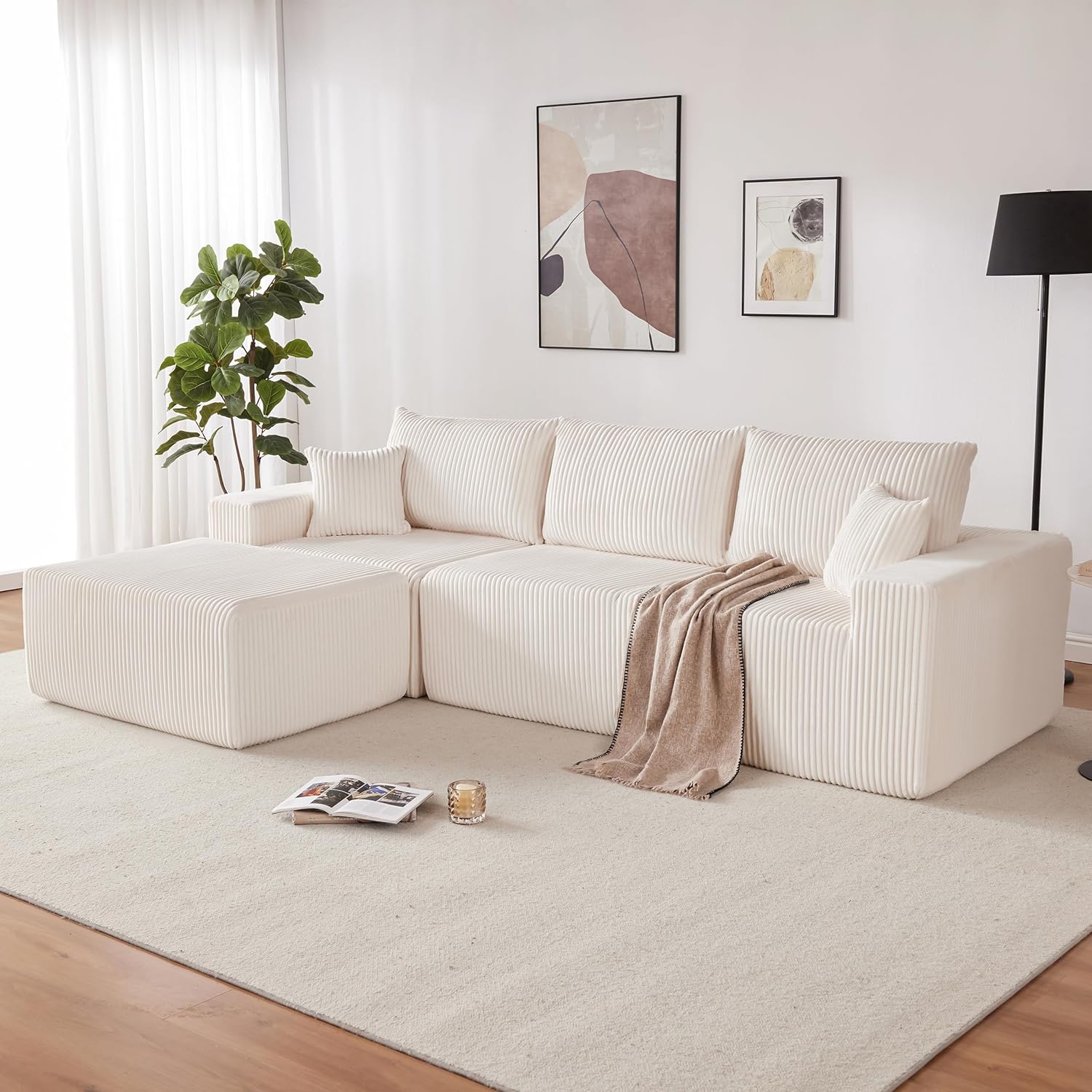 108” Modular Sectional Sofa, Cloud Sectional Couch with Deep Seat, Modern Modular L-Shape Sofa Couch with Chaise,Upholstered Boneless Couches for Living Room Bedroom (Beige, Left Facing Chaise)