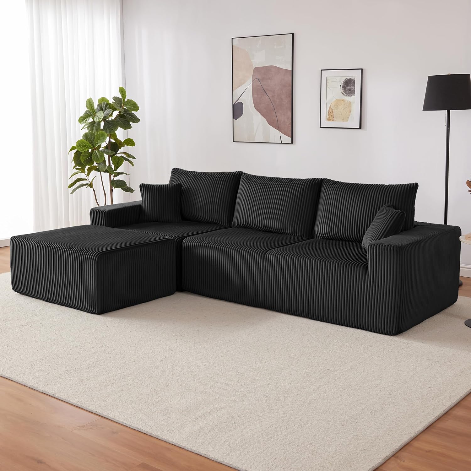 108” Modular Sectional Sofa, Cloud Sectional Couch with Deep Seat, Modern Modular L-Shape Sofa Couch with Chaise,Upholstered Boneless Couches for Living Room Bedroom (Beige, Left Facing Chaise)